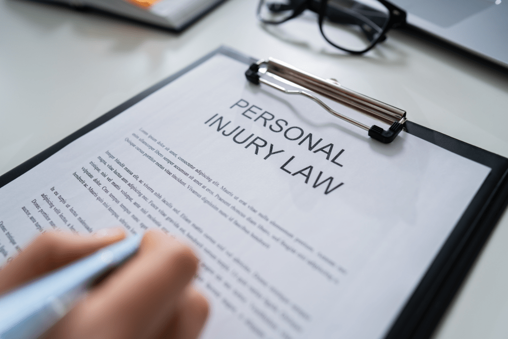 Personal injury claim documents on a clipboard